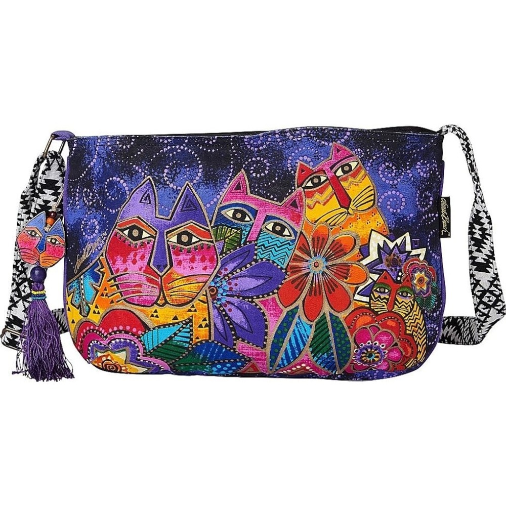 Laurel Burch Crossbody Bag Laurel's Garden Pattern Cats & Flowers